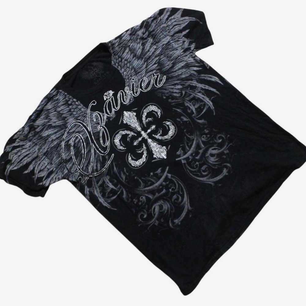 Mens Y2K Xzavier Grunge Punk Skater Streetwear Angel Wings Black T-shirt
